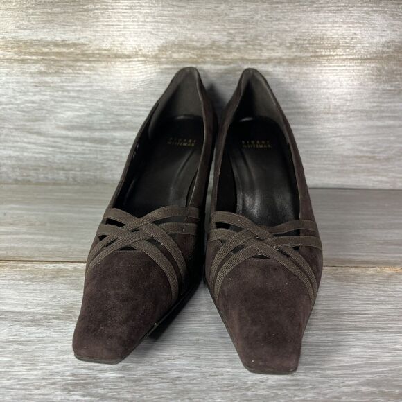 STUART WEITZMAN Women’s Dark Brown Strappy Suede Leather Pumps Heels Size 9.5 N - Picture 2 of 9